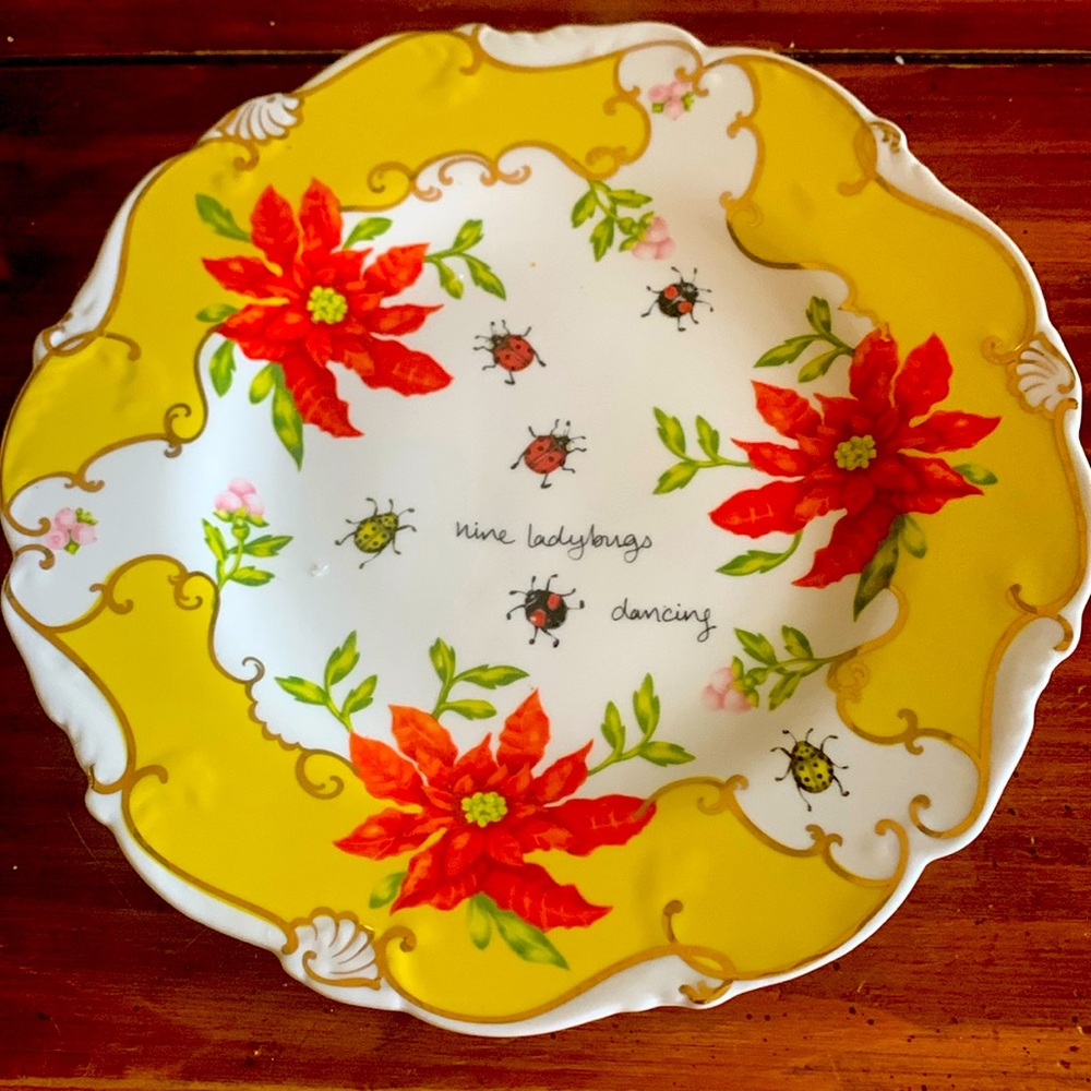 Anthropologie 12 Days of Christmas Nine Ladybugs Dancing Plate